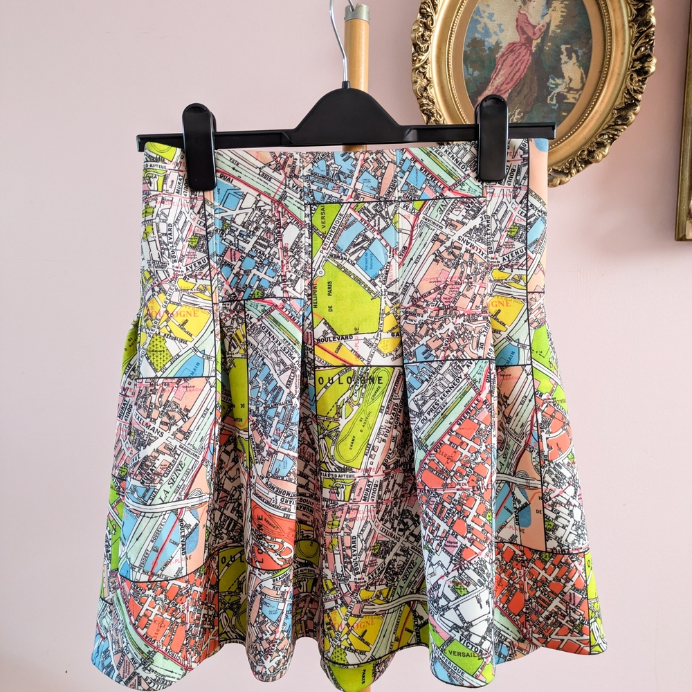 Maeve Multicolor Map Print A-Line Skirt